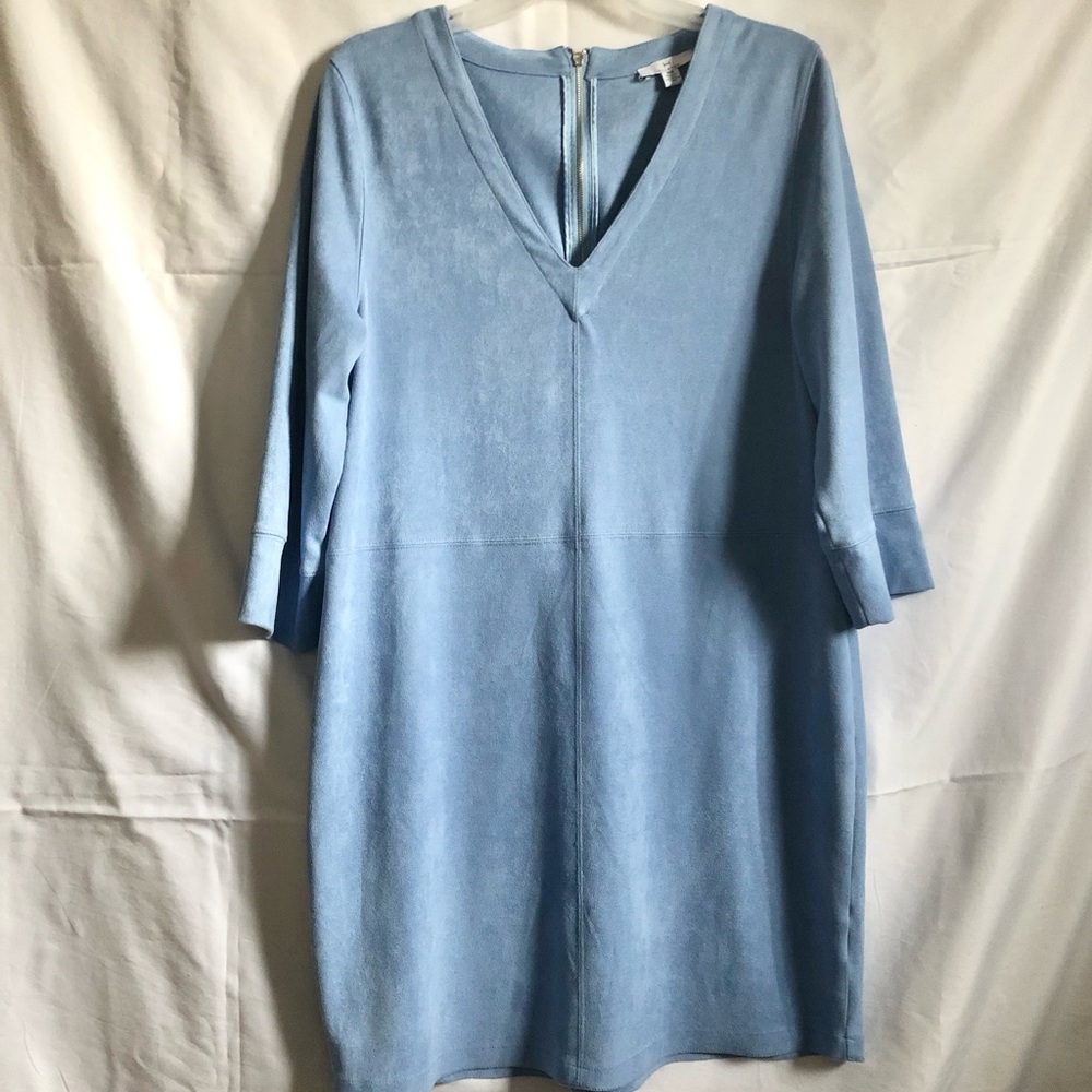 Halston faux suede baby blue shift dress
